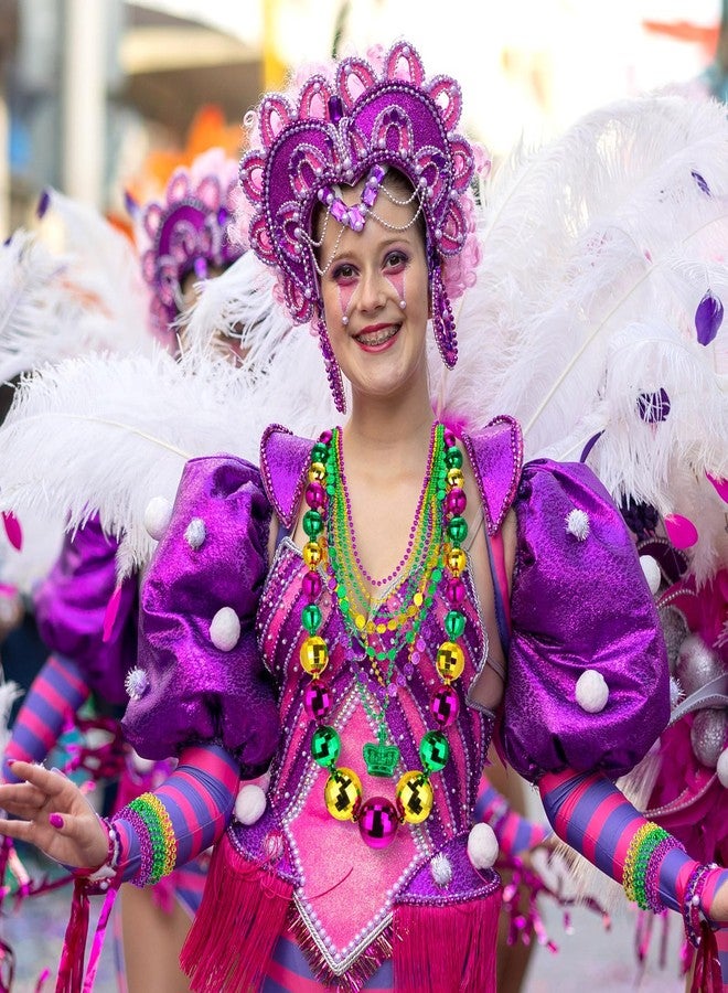 باتيير مجموعة باتيير من 116 قطعة من خرز الكرات الكبيرة لحفلات ماردي غرا، وقلائد متنوعة للأزياء التنكرية، وقلائد معدنية بالجملة، وإكسسوارات لتزيين حفلات ماردي غرا، باللون الذهبي والأرجواني والأخضر. - Image 4